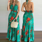 Halterneck Floral Print Sling Resort Sundresses Nipped Waist Backless Swing Dress Sexy Wholesale Maxi Dresses