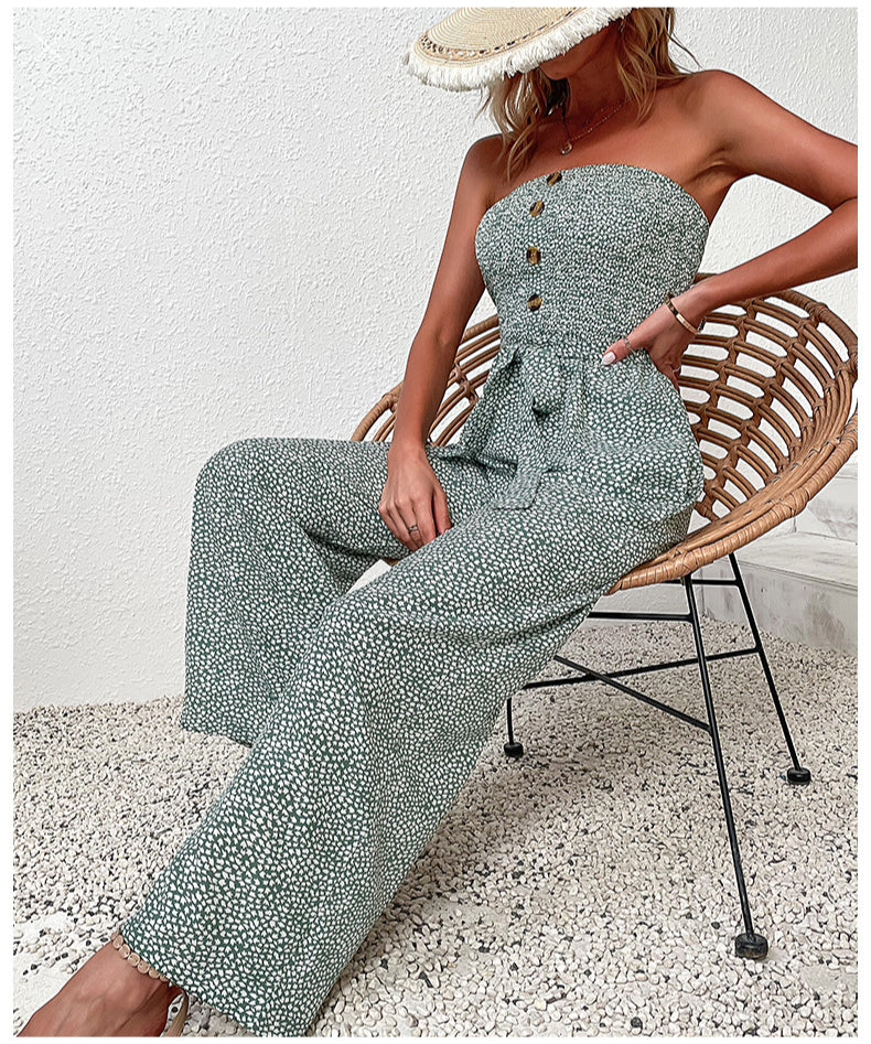 Floral Print Off Shoulder Tie-Up Waist Wrap Chest Women Jump-Suit Wholesale Jumpsuits SJN561298