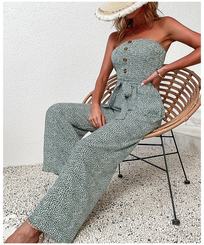 Floral Print Off Shoulder Tie-Up Waist Wrap Chest Women Jump-Suit Wholesale Jumpsuits SJN561298