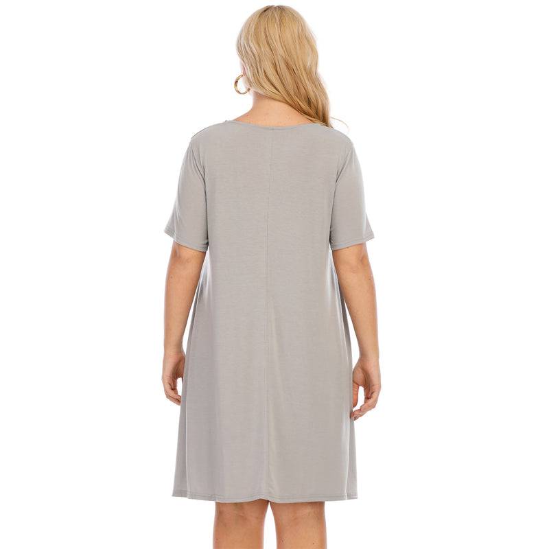 Short-Sleeved A-Line Skirt Simple Deep V Cutout Wholesale Plus Size Clothing Curve Dresses