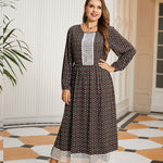 Plaid Print Lace Patchwork Long Sleeve Wholesale Plus Size Dresses for Women