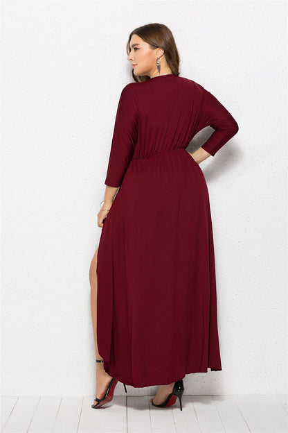 V Neck Solid Color Wholesale Plus Size Dresses Evening Dresses Xmas dresses