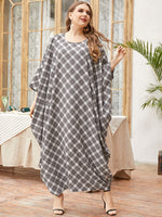 Casual Loose Bat Sleeve Plaid Maxi Dress Wholesale Plus Size Clothing