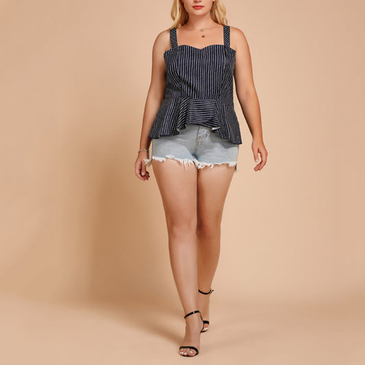 Ruffle Navy Plus Size Wholesale Women Cami Top