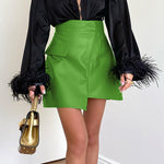 Matte Asymmetric High Waist PU A-Line Skirt Wholesale Women Clothing