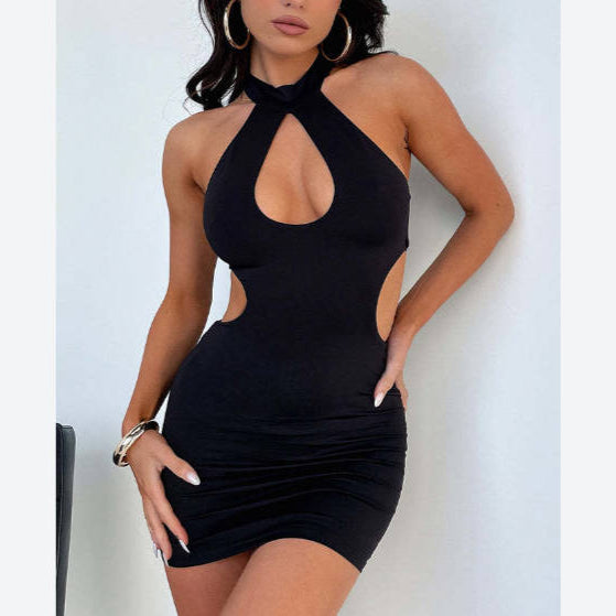 Long-Sleeved Backless Sexy Halter Neck Bag Hip Bodycon Dress Wholesale Dresses