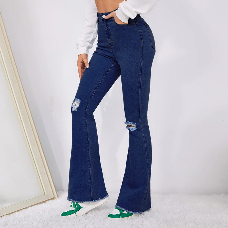 Trendy Personality Ripped Denim Flared Pants Wholesale Jeans