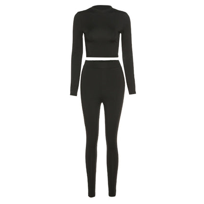 Long-Sleeved Crop Top High-Waisted Leggings Sports Two-Piece Suit Wholesale Women Clothing