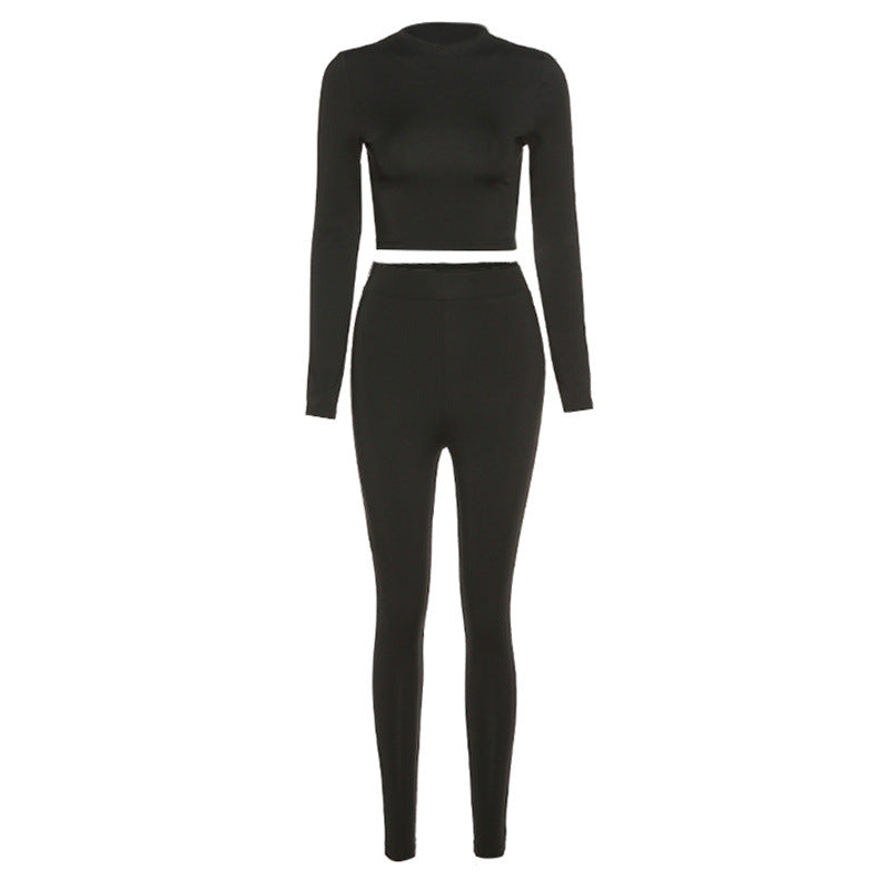 Long-Sleeved Crop Top High-Waisted Leggings Sports Two-Piece Suit Wholesale Women Clothing