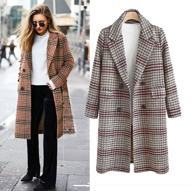 Mid-length Winter Plaid Woolen Coat Wholesale Women's Clothing