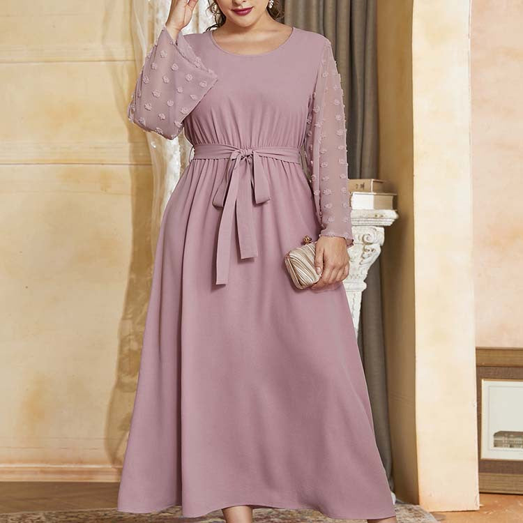 Jacquard Long Sleeve Tie-Up Curvy Dresses Wholesale Plus Size Clothing