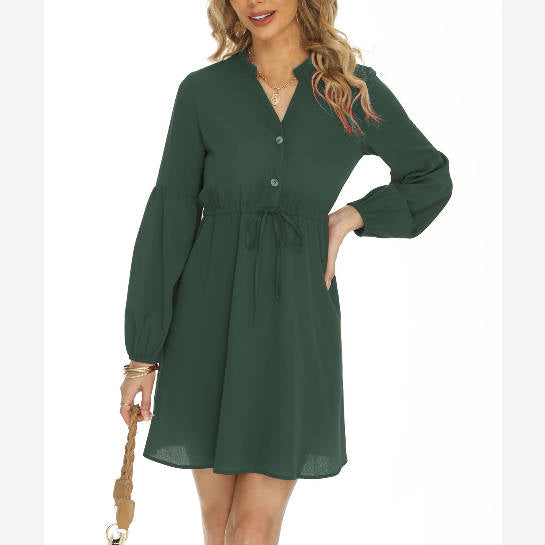 Lantern Long Sleeve Drawstring Casual Dress Wholesale Dresses