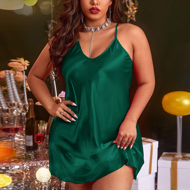 Sexy Sling Nightdress Solid Color Curvy Pajamas Wholesale Plus Size Clothing