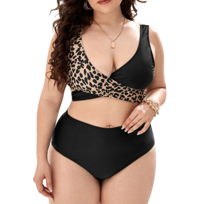 Leopard Print Split Bikini Two Piece Sets Curve Swimsuit Plus Size Swimwear Wholesale Vendors