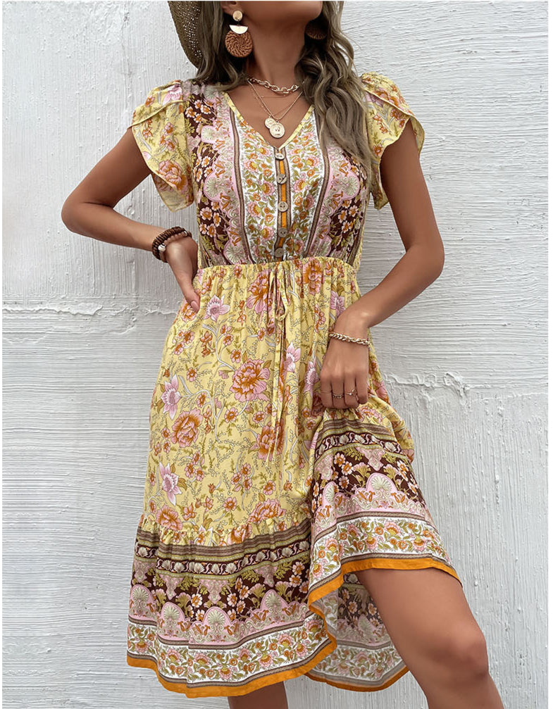 V-Neck Printed Boho Dress Wholesale Bohemian Dress For Women