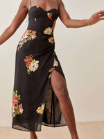 Sling Backless Floral Print Vintage Sundresses Chiffon Slit Midi Dress Wholesale Dresses