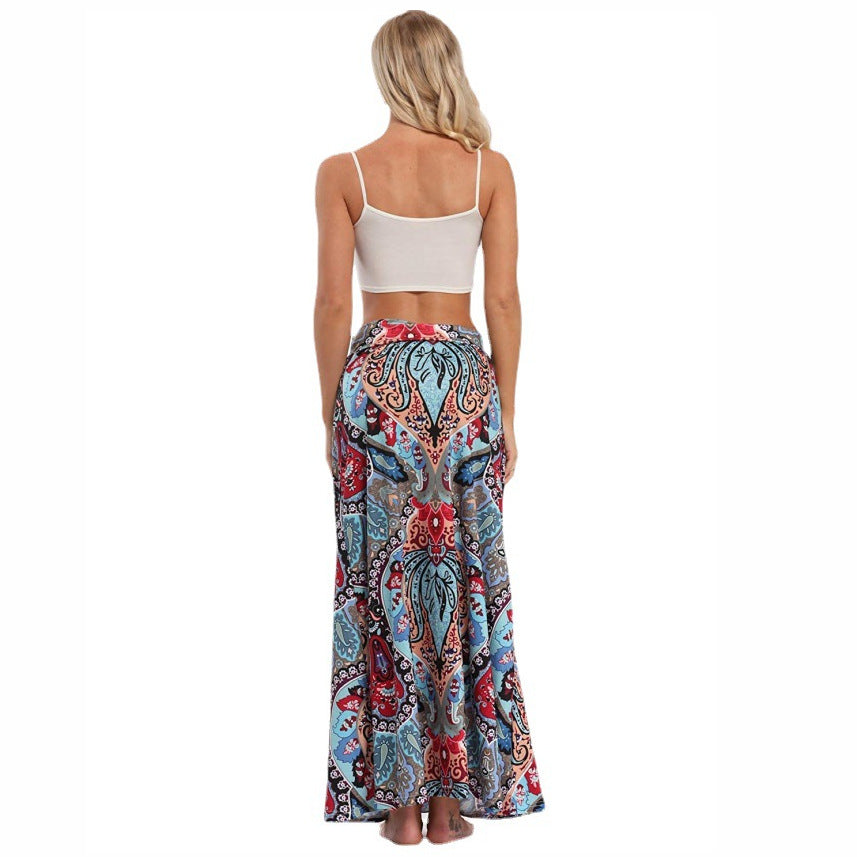 Ethnic Style Printed High Waist Long A-Line Dresses Wide Swing Wholesale Skirts Bohemian