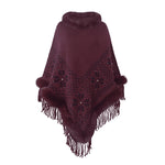 Fashion Fringed Geometry Shawl Long Loose Crew Neck Knitted Wholesale Cape Sweater