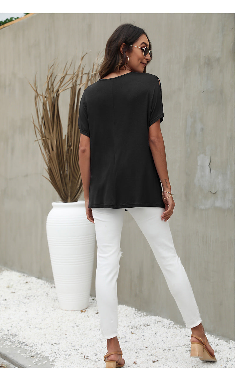 Solid Color Short Sleeve V Neck Wholesale T-shirts For Women Summer