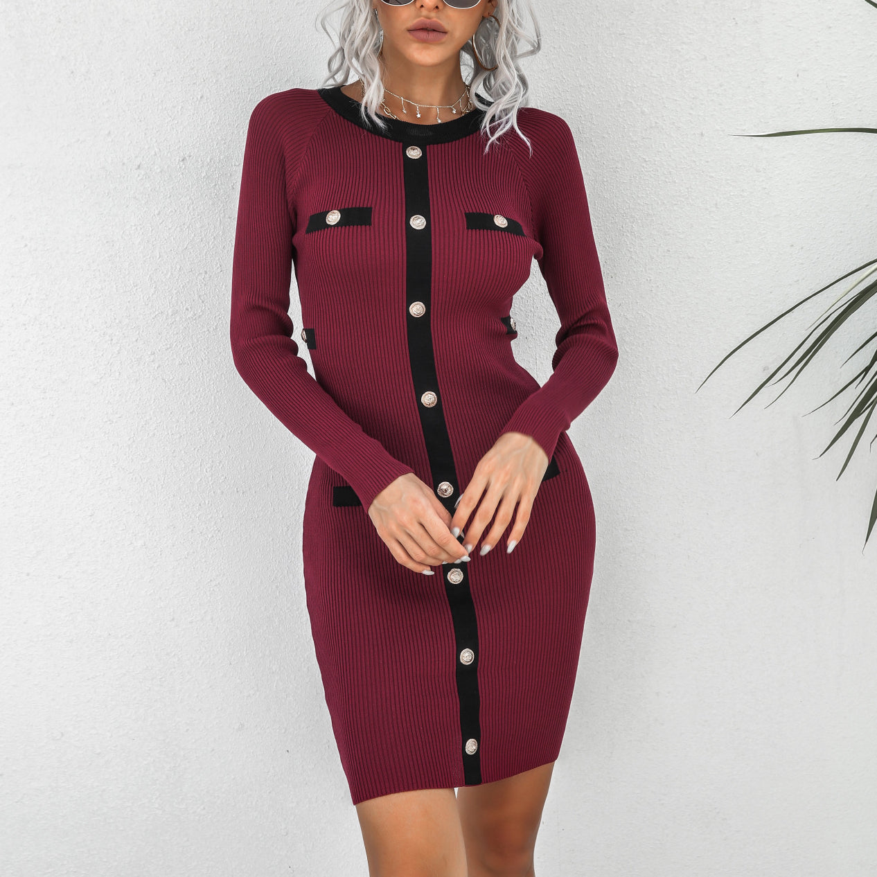 Rivet Long Sleeve Knitting Dresses Wholesale