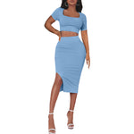 Short Sleeve Crop Tops & Slim Fit Slit Skirts Sexy Suits Wholesale Women'S 2 Piece Sets