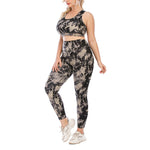 Sport Bra & High Waist Leggings Printed Curve Fitness Yoga Suits Workout Clothes Plus Size Two Piece Sets Wholesale