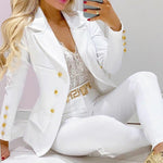 Solid Color Single-Breasted Business Casual Blazer & Pants Wholesale Womens 2 Piece Sets