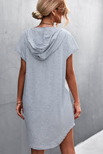 Short Sleeve Solid Color Summer Casual Hooded T Shirt Dress Wholesale