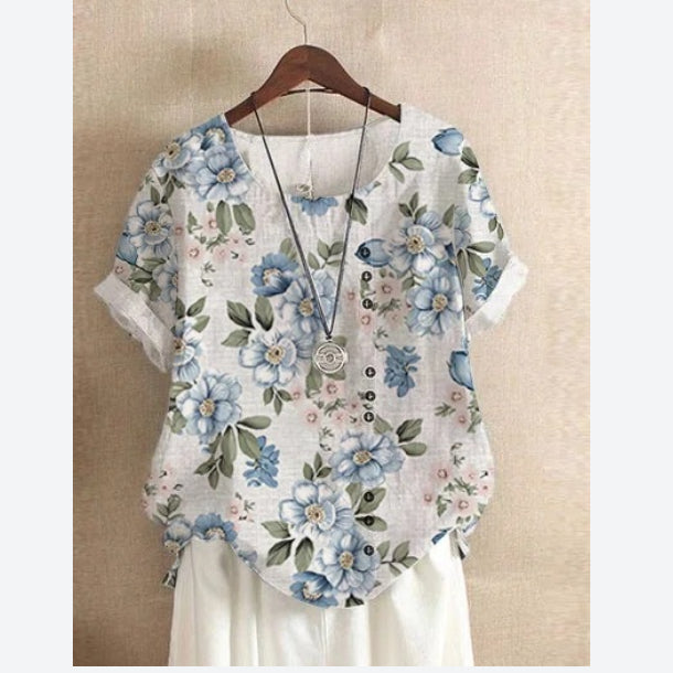 Floral Print Short Sleeve Round Neck Wholesale T-shirts For Summer