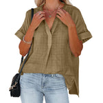 Plaid Print Lapel Collar V Neck Casual Loose Wholesale Blouses for Women Summer