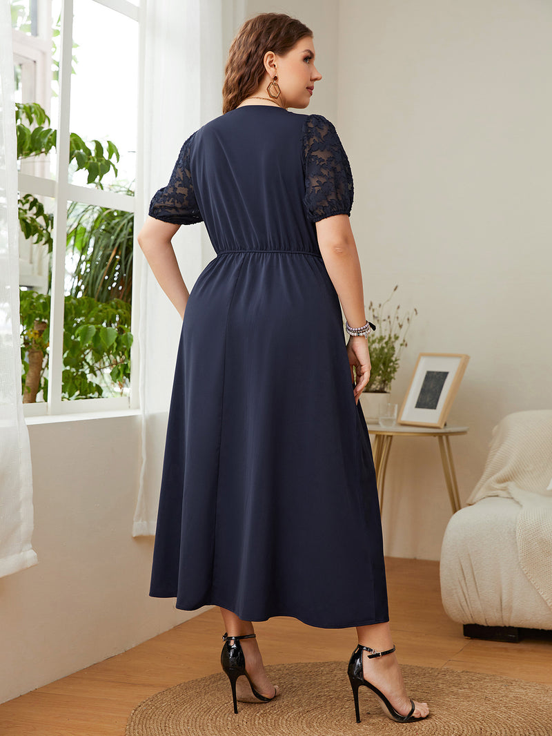 Casual Lace Sleeve Women Curvy Dresses Wholesale Plus Size Clothing