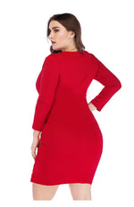 Long Sleeve Drawstring Slit Curvy Dresses Wholesale Plus Size Clothing