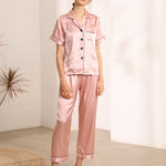 Printed Women'S Loose Homwear Suits Ice Silk 2pcs Pajamas Sets Short Sleeve Shirts & Trousers Wholesale Loungewear