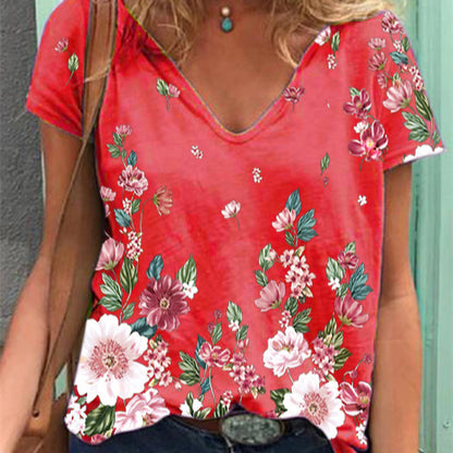 Floral V Neck T Shirt Wholesale Womens Clothing