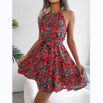 Sexy Lace-Up Floral Mini Dress Sleeveless Swing A-Line Wholesale Dresses
