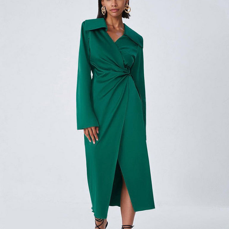 Surplice Collar Lace-Up Solid Satin Wholesale Vintage Dresses For St Patricks Day