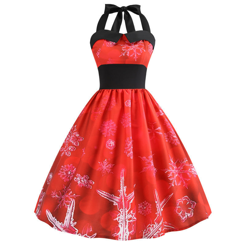 Christmas Printed Backpack Waist Hanging Neck Dress Women Wholesale