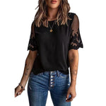 Lace Crochet Sleeve Round Neck Casual Wholesale Patchwork Blouses Summer