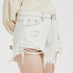 White Women'S Trendy Ripped Jeans High Waist Slim Wholesale Denim Shorts