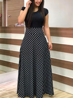 Fashion Printed Wide Hem Full Skirt Short Sleeve Wholesale Maxi Dresses Casual