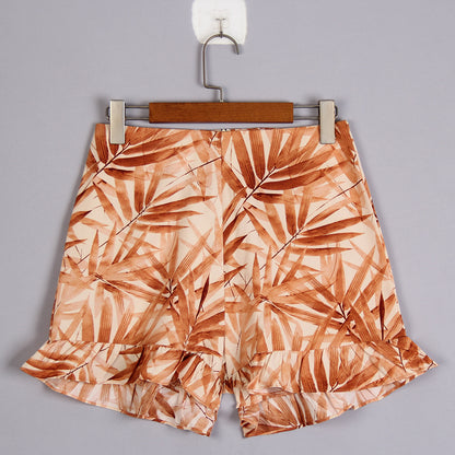 Bamboo Leaves Wholesale Ruffled Trim Women Shorts