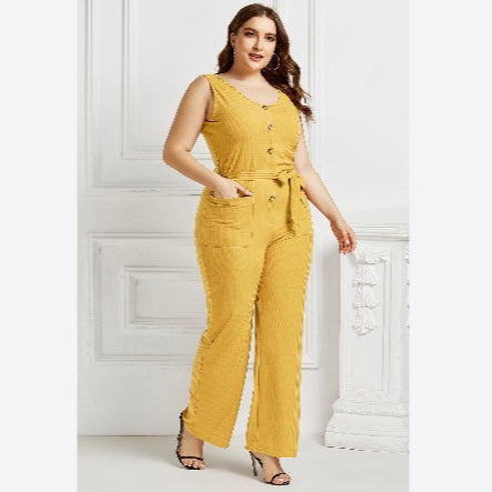 Plus Size Sleeveless Belt Up Slim Wholesale Women Jumpsuit