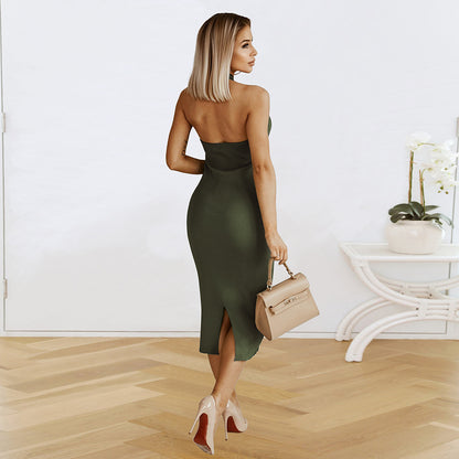 Women Sleeveless Halterneck Hollow Out Knit Wholesale Bodycon Dresses