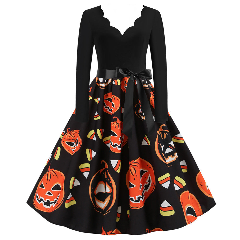 Halloween Print Sweet Big Swing Dress