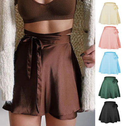 Summer Lace-up Chiffon Satin Wrap Skirt Wholesale Clothing