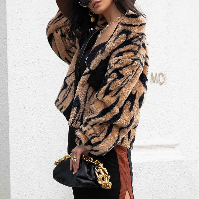 Leopard Zipper Double-Sided Fleece Thick Warm Cardigan Wholesale Fur Coats