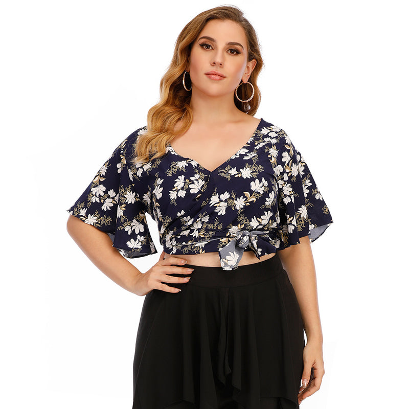 Plus Size Sexy Deep-V Loose Printed Top Women Wholesale