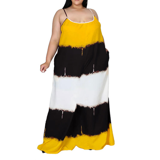 Printed Colorblock Ladies Maxi Dress