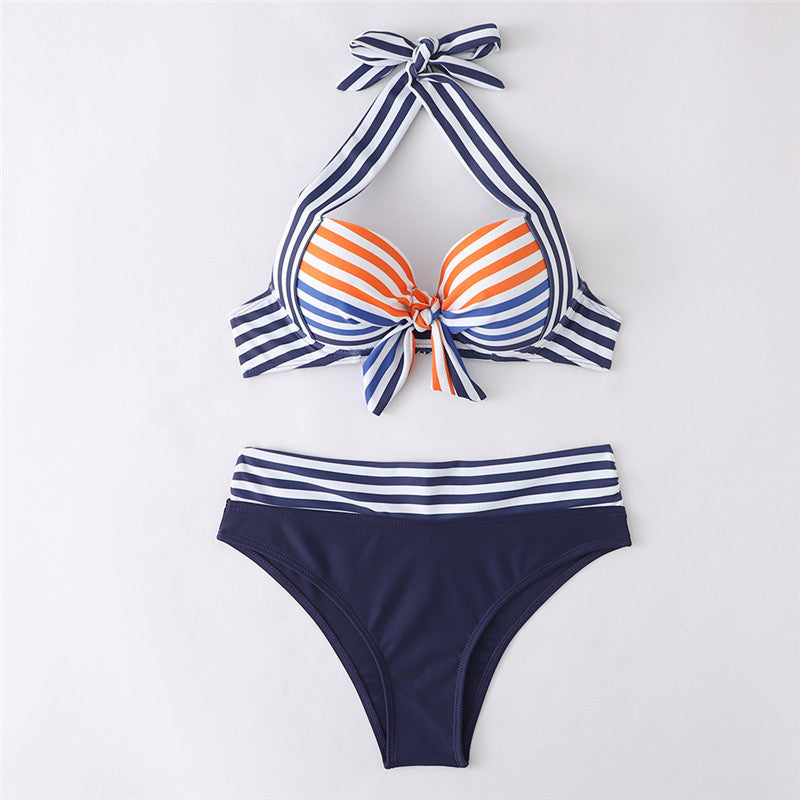 Striped Sexy Split Bikini Wholesale Swimsuit Vendors With Bow