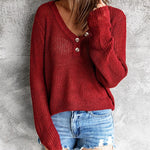 V Neck Long Sleeves Buttons Wholesale Womens Knitted Sweater